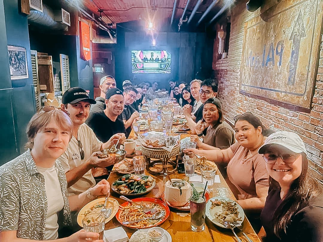The Toolbx team around one long table at a company dinner